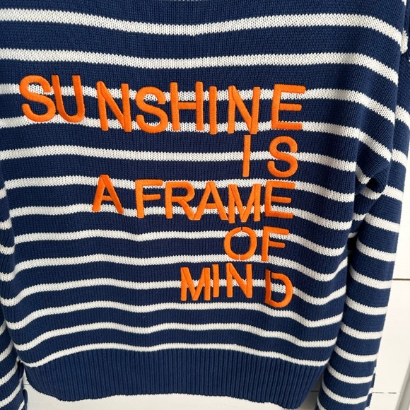 NWT KERRI ROSENTHAL knit striped embroidered font graphic V neck knit sweater M - Picture 10 of 12